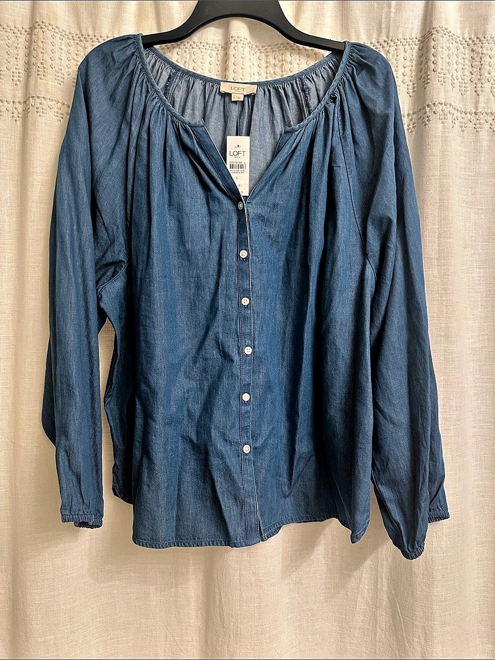 LOFT Button Front Blouse in Blue Size Large NWT